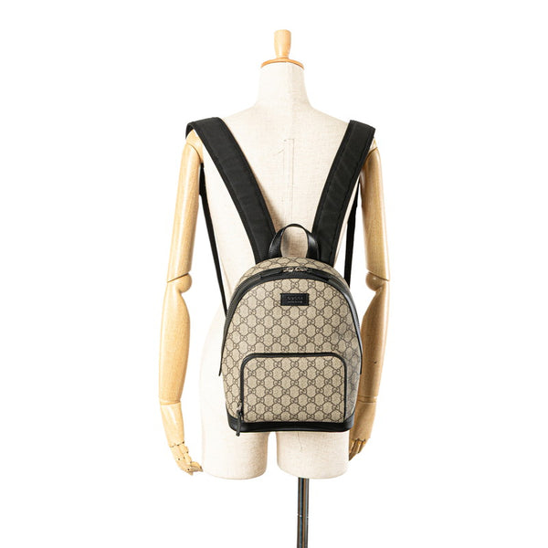 グッチ GGスプリーム リュック バックパック 429020 ベージュ ブラック PVC レザー レディース GUCCI 【中古】