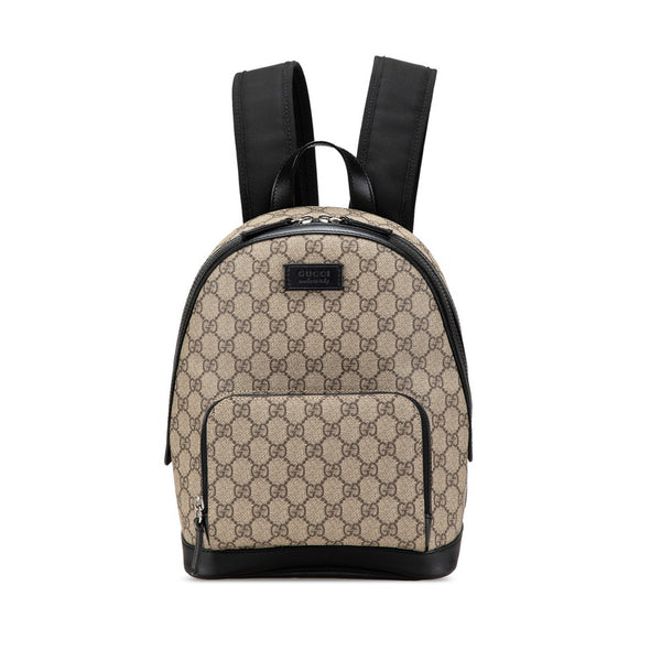 グッチ GGスプリーム リュック バックパック 429020 ベージュ ブラック PVC レザー レディース GUCCI 【中古】
