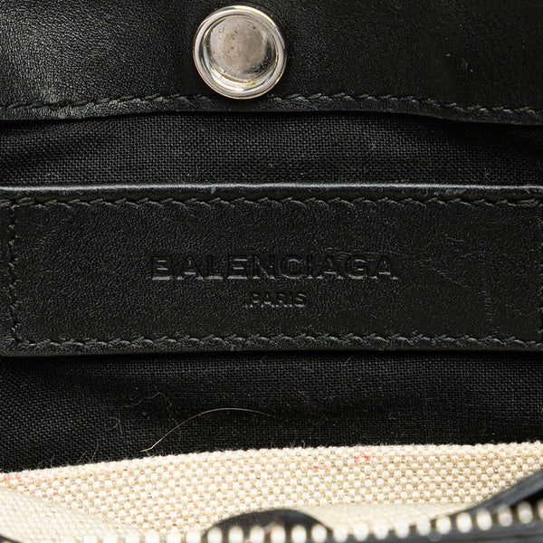 バレンシアガ ネイビーポシェット 斜め掛け ショルダーバッグ 390641 ホワイト ブラック キャンバス レザー レディース BALENCIAGA 【中古】