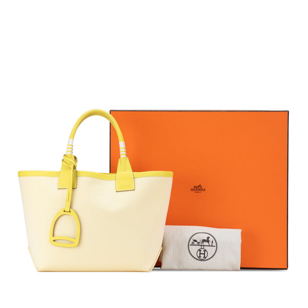 エルメス スティープル 25 ハンドバッグ イエロー トワルアッシュ ヴォースイフト レディース HERMES 【中古】