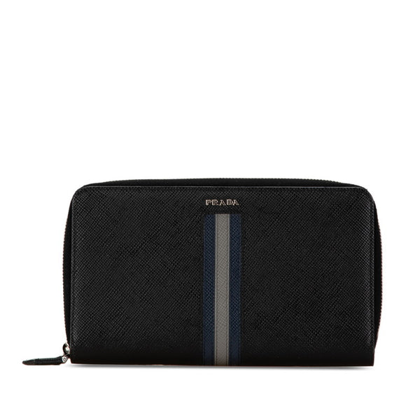 プラダ ダブルジップ オーガナイザー 長財布 ブラック サフィアーノレザー レディース PRADA 【中古】