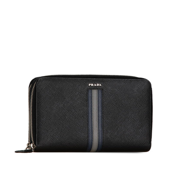 プラダ ダブルジップ オーガナイザー 長財布 ブラック サフィアーノレザー レディース PRADA 【中古】