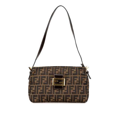フェンディ ズッカ マンマバケット ワンショルダーバッグ ハンドバッグ ブラウン キャンバス レザー レディース FENDI 【中古】