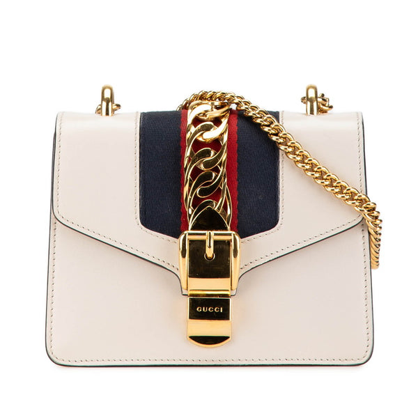 グッチ シルヴィ ミニ 斜め掛け チェーン ショルダーバッグ 431666 ホワイト レザー レディース GUCCI 【中古】