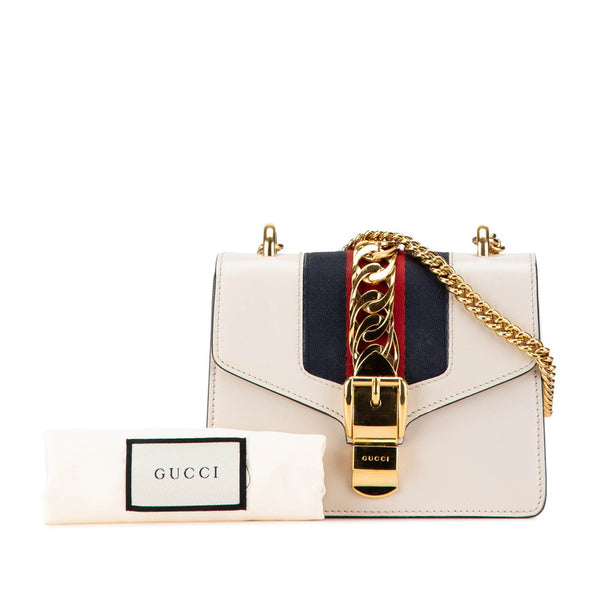グッチ シルヴィ ミニ 斜め掛け チェーン ショルダーバッグ 431666 ホワイト レザー レディース GUCCI 【中古】