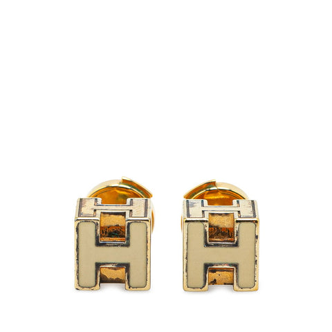 エルメス カージュドアッシュ Hキューブ ピアス ゴールド アイボリー メッキ レディース HERMES 【中古】