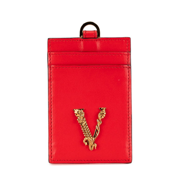 ヴェルサーチェ ヴィルトゥス Vロゴ カードケース レッド レザー レディース VERSACE 【中古】