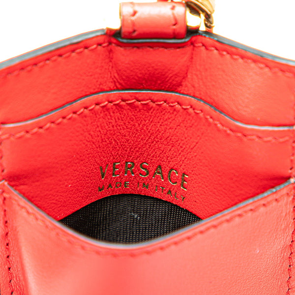 ヴェルサーチェ ヴィルトゥス Vロゴ カードケース レッド レザー レディース VERSACE 【中古】