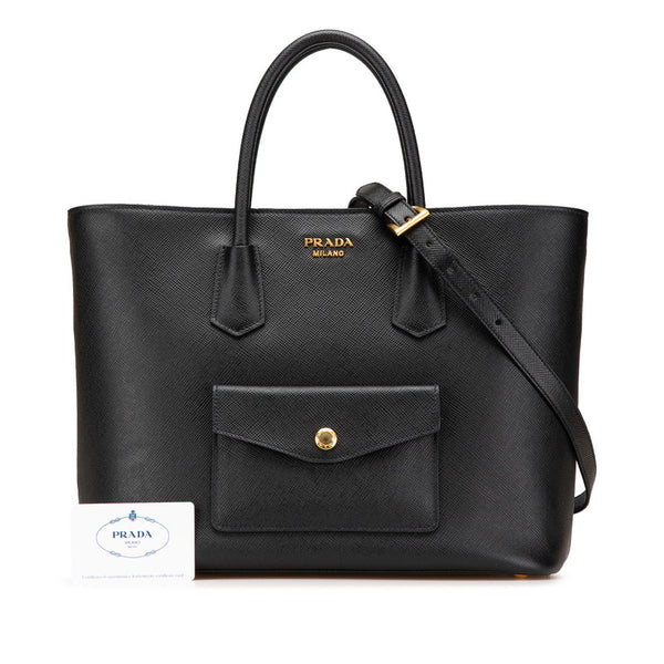 プラダ ロゴ サフィアーノ ショルダーバッグ トートバッグ 2WAY BN2729 ブラック レザー レディース PRADA 【中古】