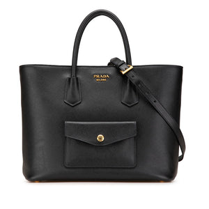 プラダ ロゴ サフィアーノ ショルダーバッグ トートバッグ 2WAY BN2729 ブラック レザー レディース PRADA 【中古】