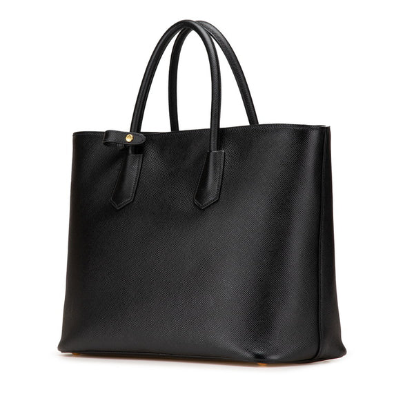 プラダ ロゴ サフィアーノ ショルダーバッグ トートバッグ 2WAY BN2729 ブラック レザー レディース PRADA 【中古】