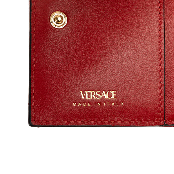 ヴェルサーチェ メデューサ 二つ折り財布 コンパクトウォレット レッド ゴールド レザー レディース VERSACE 【中古】