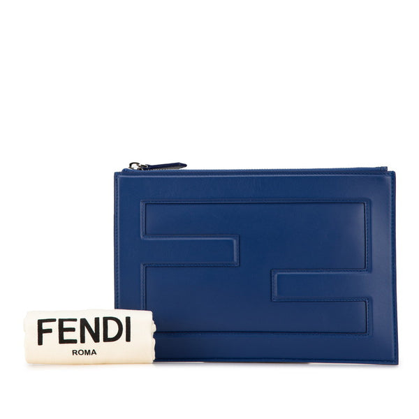 フェンディ FFロゴ クラッチバッグ セカンドバッグ 7N0113 ブルー レザー レディース FENDI 【中古】