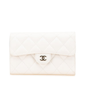 シャネル マトラッセ ココマーク 二つ折り財布 ホワイト キャビアスキン レディース CHANEL 【中古】