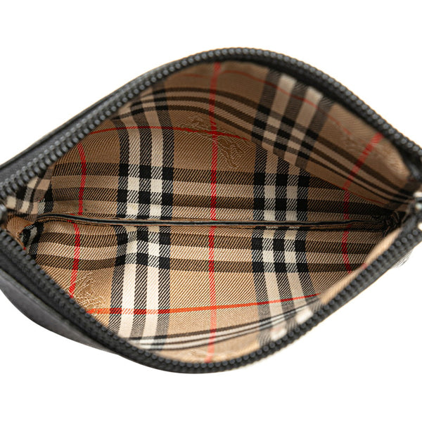 バーバリー ノバチェック シャドーホース 巾着 ショルダーバッグ ブラック レザー レディース BURBERRY 【中古】