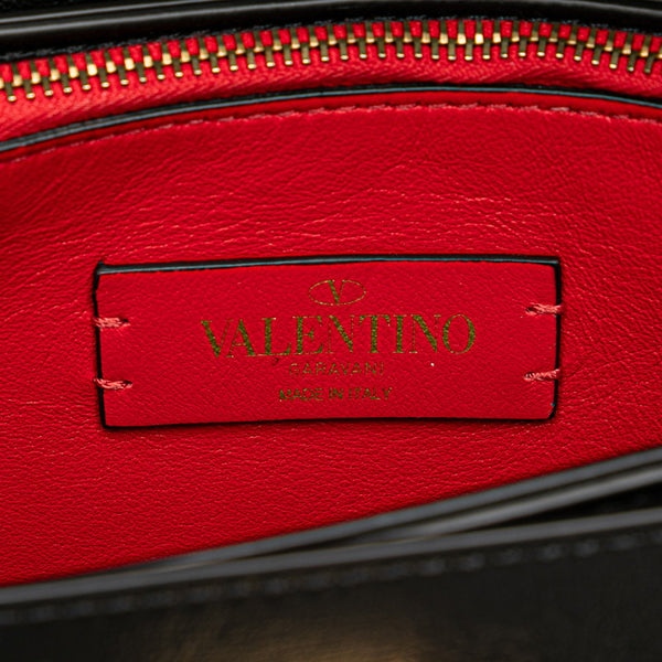 ヴァレンチノ Vロゴ リボン ハンドバッグ ブラック レッド レザー レディース Valentino 【中古】