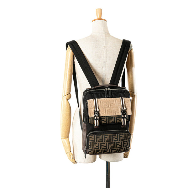 フェンディ ズッカ リュック バックパック 7VZ047 ブラック ブラウン ナイロン レザー メンズ FENDI 【中古】