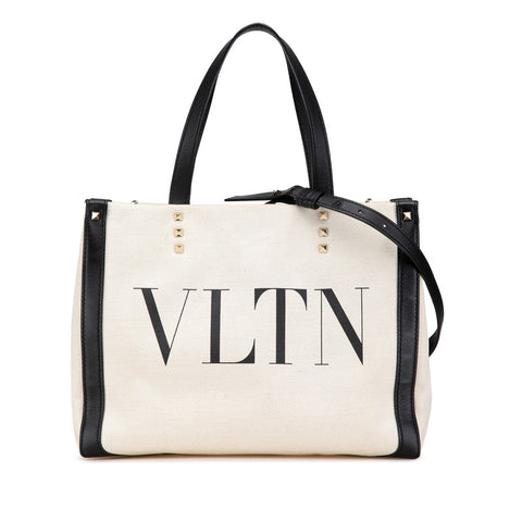 ヴァレンティノ VLTN  ロックスタッズ ミニ トートバッグ ショルダーバッグ ２WAY グレー キャンバス レザー レディース VALENTINO 【中古】