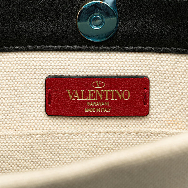 ヴァレンティノ VLTN  ロックスタッズ ミニ トートバッグ ショルダーバッグ ２WAY グレー キャンバス レザー レディース VALENTINO 【中古】