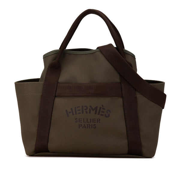 エルメス サックドパンサージュ グルーム トートバッグ ショルダーバッグ 2WAY カーキ キャンバス レザー レディース HERMES 【中古】