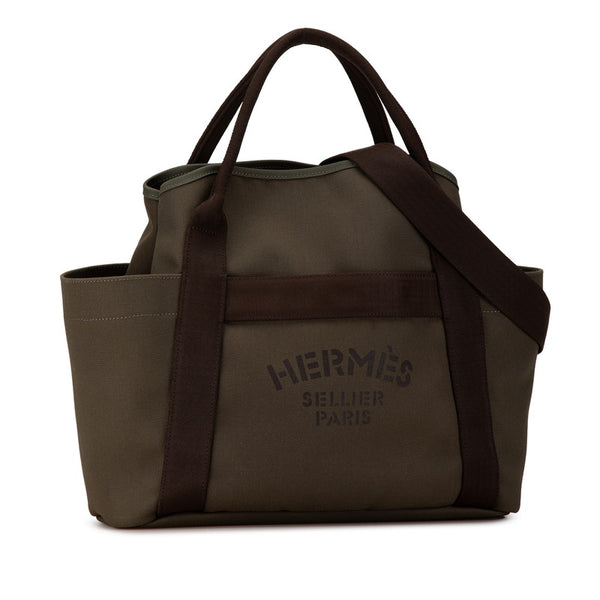 エルメス サックドパンサージュ グルーム トートバッグ ショルダーバッグ 2WAY カーキ キャンバス レザー レディース HERMES 【中古】