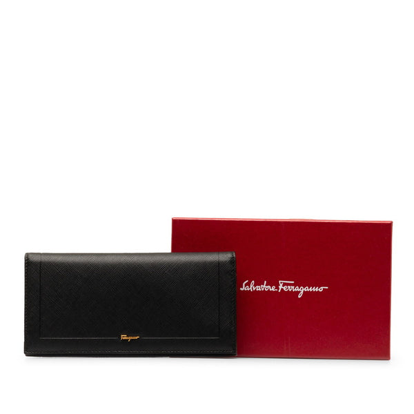 サルヴァトーレフェラガモ ロゴ 長財布 ブラック レザー レディース Salvatore Ferragamo 【中古】