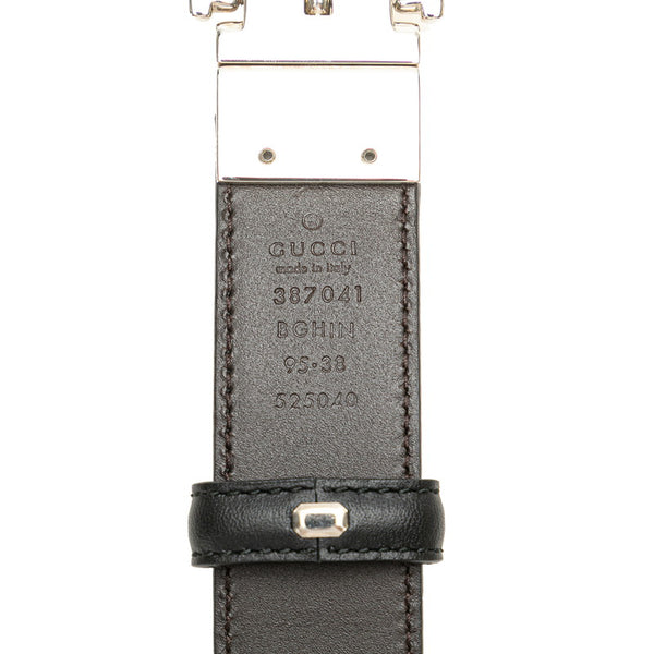 グッチ スクエアバックル リバーシブル ベルト サイズ： 95.38 387041 ブラック シルバー レザー メンズ GUCCI 【中古】