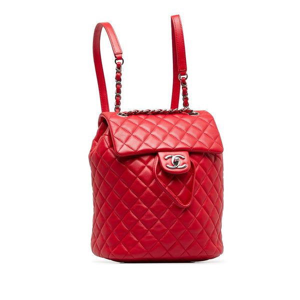 シャネル マトラッセ ココマーク シルバー金具 チェーン リュック バックパック レッド ラムスキン レディース CHANEL 【中古】