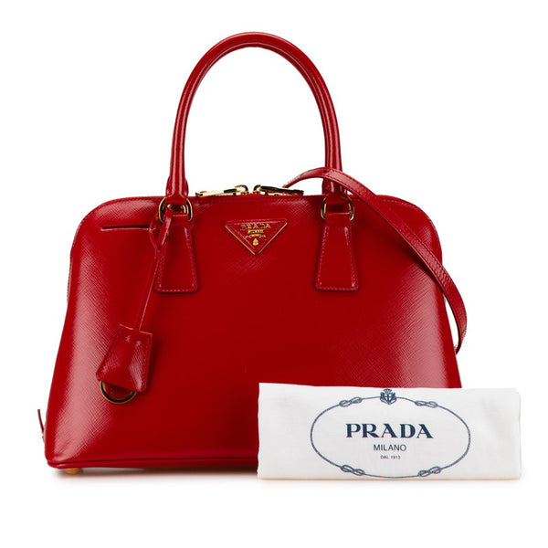 プラダ 三角ロゴプレート ハンドバッグ ショルダーバッグ 2WAY レッド エナメル サフィアーノ レディース PRADA 【中古】