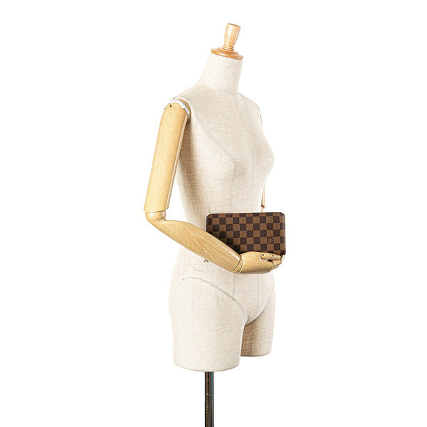 ルイ ヴィトン ダミエ ポルトモネ ジップ ラウンドファスナー 長財布 N61728 ブラウン PVC レザー レディース LOUIS VUITTON 【中古】