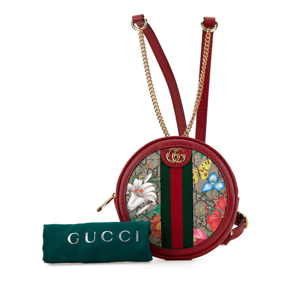 グッチ オフィディア GGフローラ ミニ サークル リュック バックパック 598661 レッド ベージュ PVC レザー レディース GUCCI 【中古】