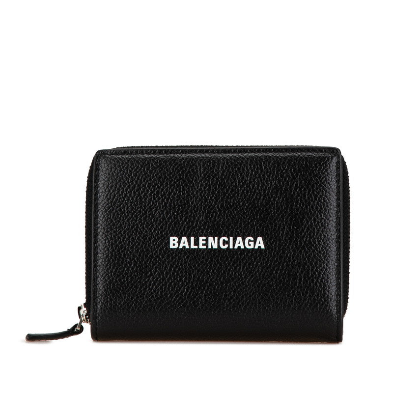 バレンシアガ ロゴ 二つ折り財布 ブラック レザー レディース BALENCIAGA 【中古】