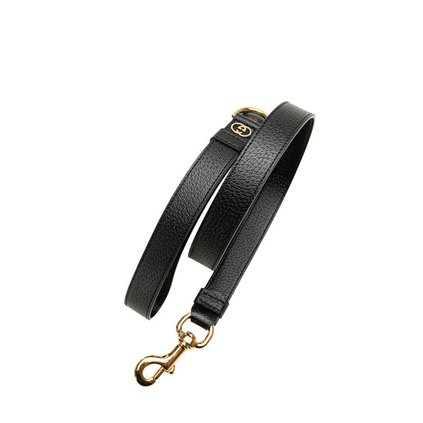 グッチ ドッグリード インターロッキングG ベルト 695257 ブラック レザー レディース GUCCI 【中古】