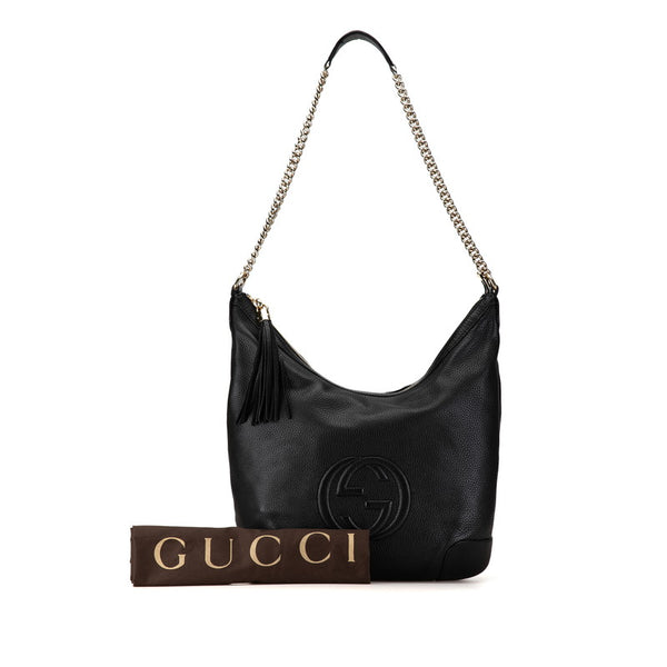 グッチ ソーホー インターロッキングG タッセル フリンジ チェーン ショルダーバッグ 308987 ブラック レザー レディース GUCCI 【中古】