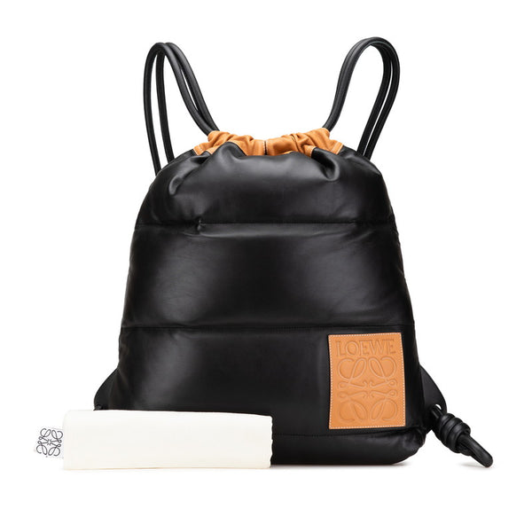 ロエベ ヤゴ パフィー リュック バックパック ブラック ブラウン ナイロン ナパレザー レディース LOEWE 【中古】