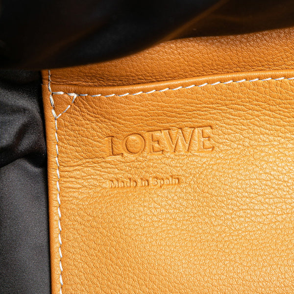 ロエベ ヤゴ パフィー リュック バックパック ブラック ブラウン ナイロン ナパレザー レディース LOEWE 【中古】