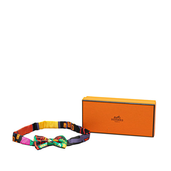 エルメス ヌーパピヨン リボン 蝶ネクタイ グリーン レッド マルチカラー シルク レディース HERMES 【中古】