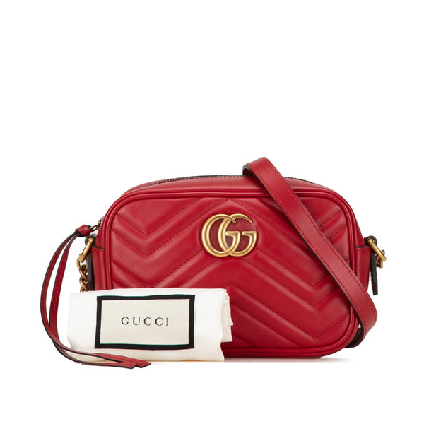 グッチ GGマーモント キルティング 斜め掛け ミニチェーン ショルダーバッグ 448065 レッド レザー レディース GUCCI 【中古】