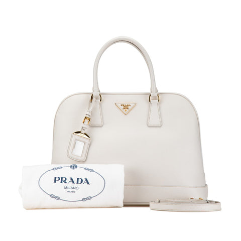 プラダ 三角ロゴプレート ハンドバッグ ショルダーバッグ 2WAY ホワイト ベージュ レザー レディース PRADA 【中古】