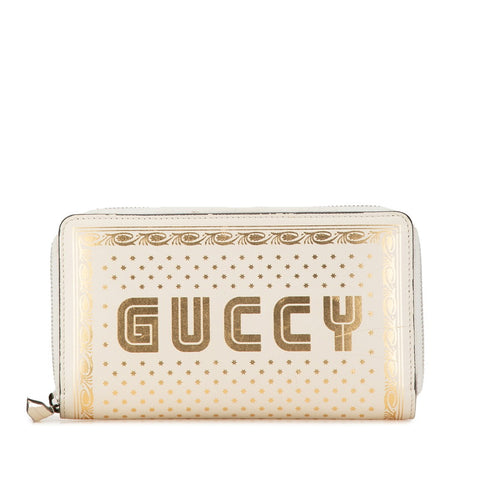 グッチ GUCCY SEGA プリント ラウンドファスナー 長財布 510488 アイボリー ホワイト レザー レディース GUCCI 【中古】