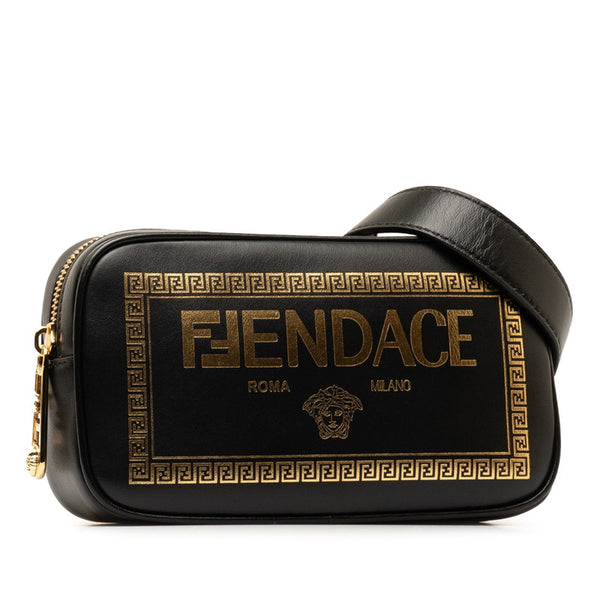 フェンディ ×ヴェルサーチ FENDACE フェンダーチェ 斜め掛け ショルダーバッグ 7M0285 ブラック レザー レディース FENDI 【中古】