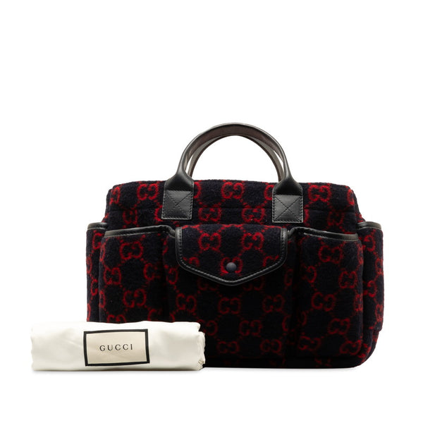 グッチ GGウール チルドレンズ ハンドバッグ 628159 ネイビー レッド ウール レザー レディース GUCCI 【中古】