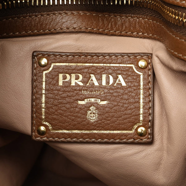 プラダ ロゴ ゴールド金具 トートバッグ ショルダーバッグ ブラウン レザー レディース PRADA 【中古】