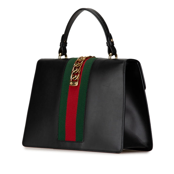 グッチ シェリーライン シルヴィ ハンドバッグ ショルダーバッグ 2WAY 431665 ブラック レザー レディース GUCCI 【中古】