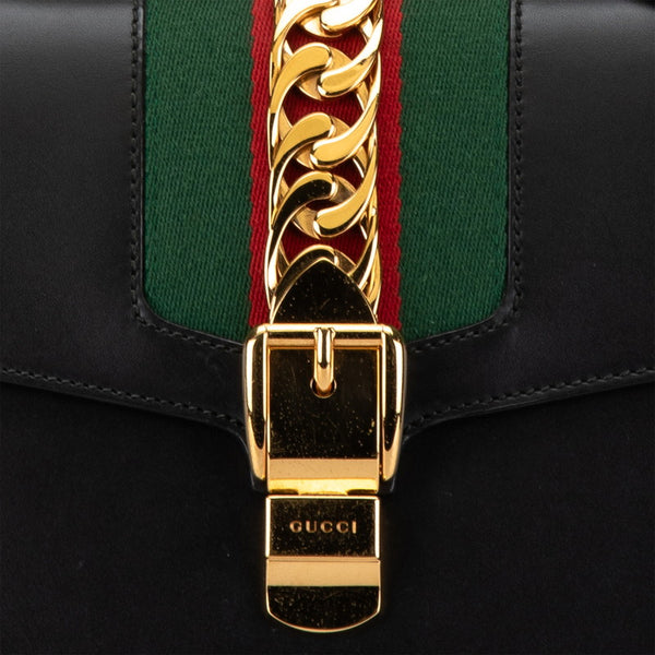 グッチ シェリーライン シルヴィ ハンドバッグ ショルダーバッグ 2WAY 431665 ブラック レザー レディース GUCCI 【中古】