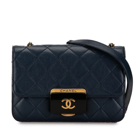 シャネル ココマーク マトラッセ 斜め掛け ショルダーバッグ ネイビー ゴールド ラムスキン レディース CHANEL 【中古】