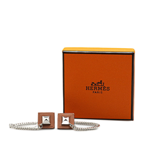 エルメス グルメット エケストル ピアス シルバー ブラウン メタル レディース HERMES 【中古】