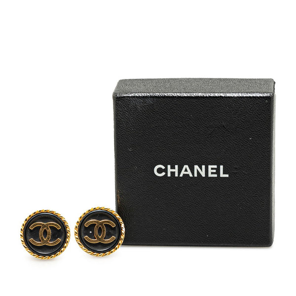 シャネル ヴィンテージ ココマーク ラウンド イヤリング ゴールド ブラック メッキ プラスチック レディース CHANEL 【中古】