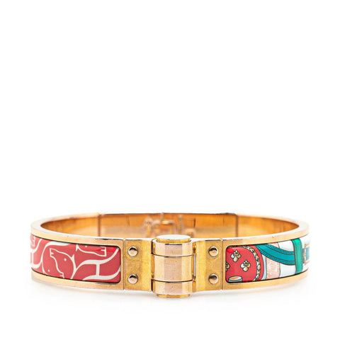 エルメス ホース ベルト シャルニエール バングル ゴールド レッド マルチカラー メッキ レディース HERMES 【中古】