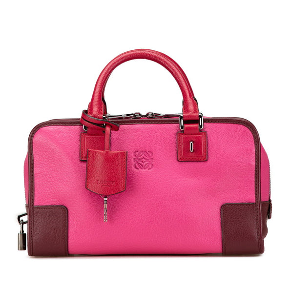 ロエベ アナグラムロゴ アマソナ28 ハンドバッグ ピンク ワインレッド レザー レディース LOEWE 【中古】